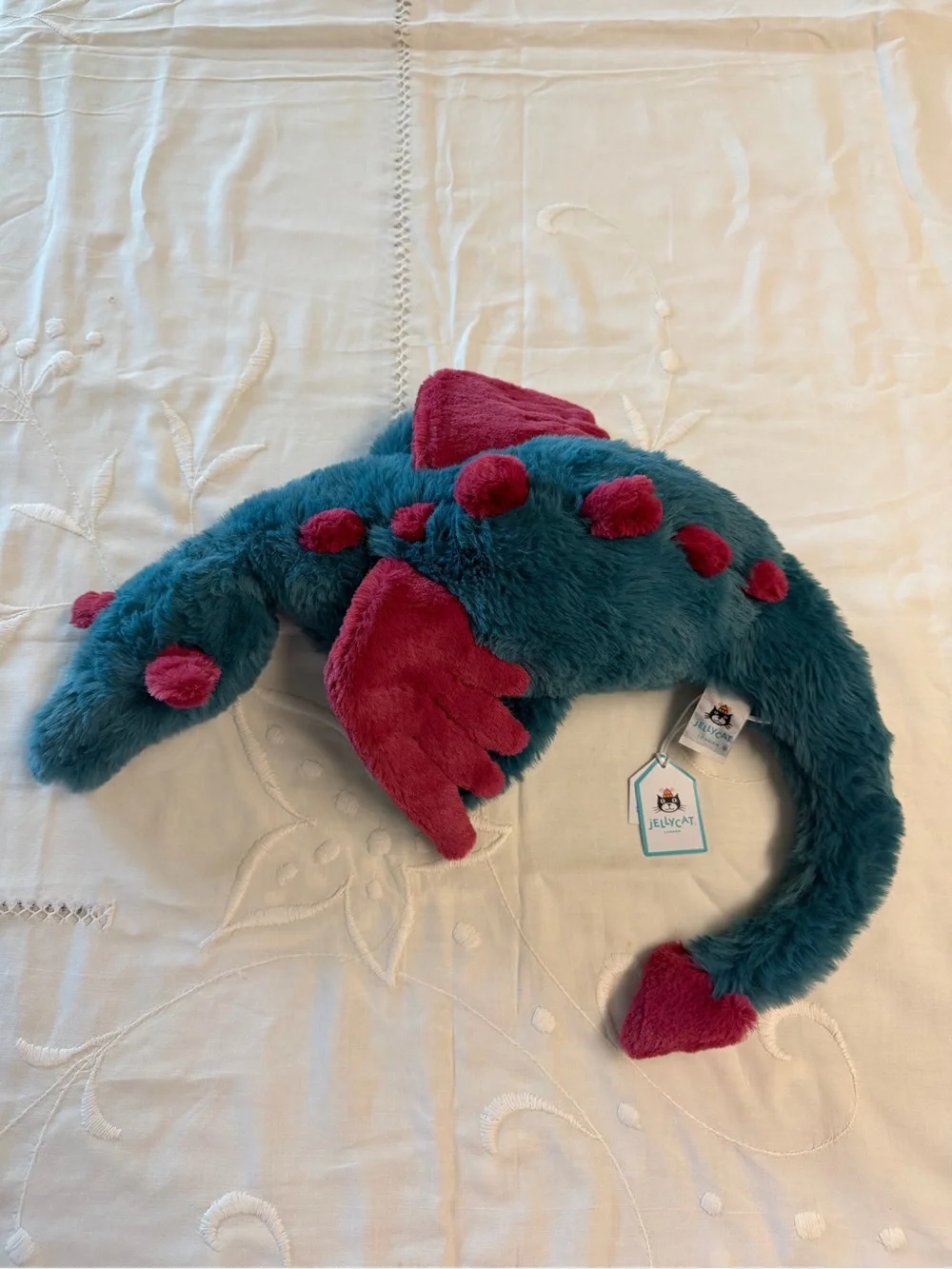 Jellycat Dexter Dragon Medium 20” DEX2DD Teal Red Plush NWT w/ Dust Bag